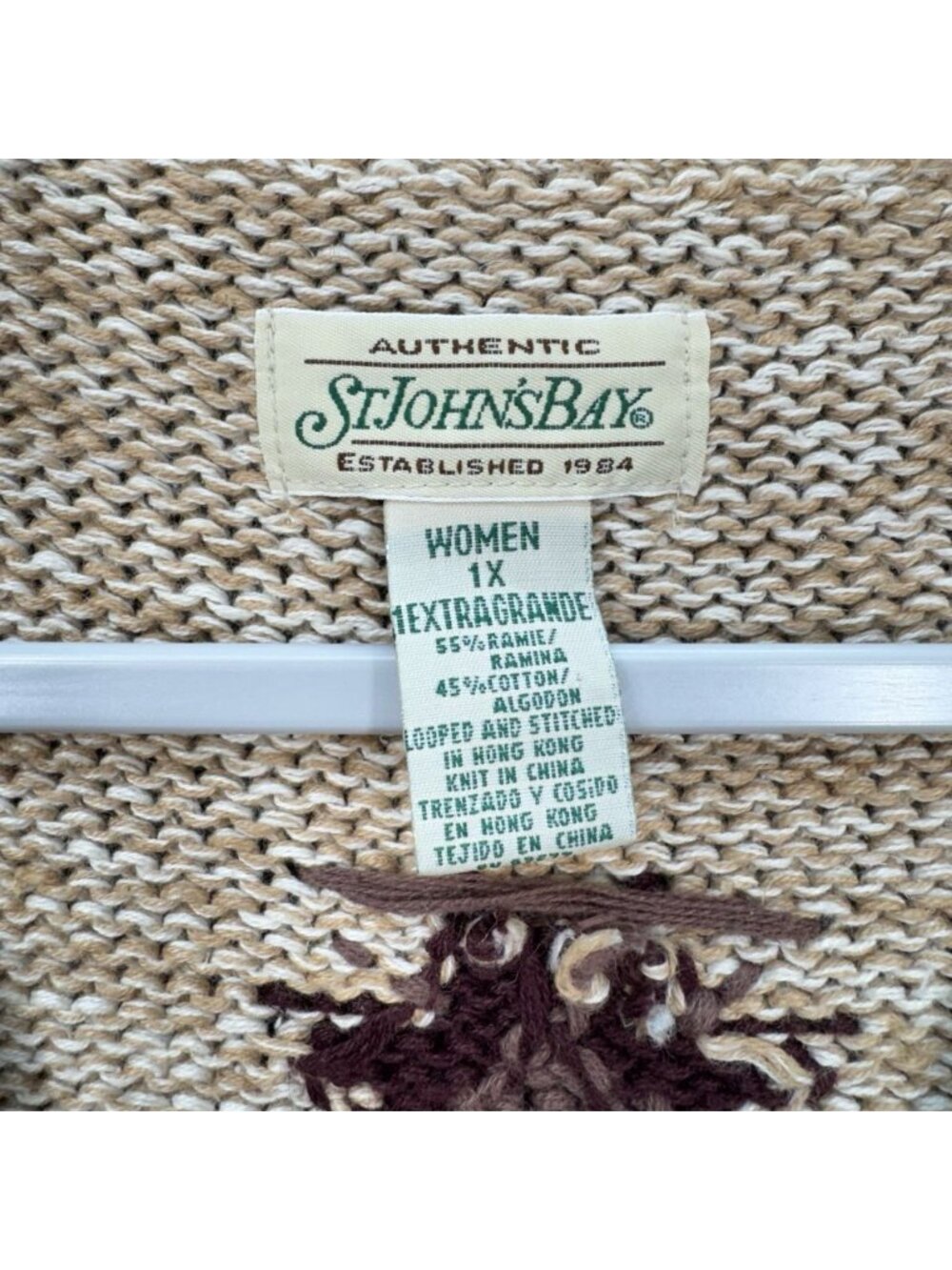 Vintage St Johns Bay Knit Sweater Vest Womens 1X Tan Burgundy Button V-Neck Tree - Picture 3 of 7